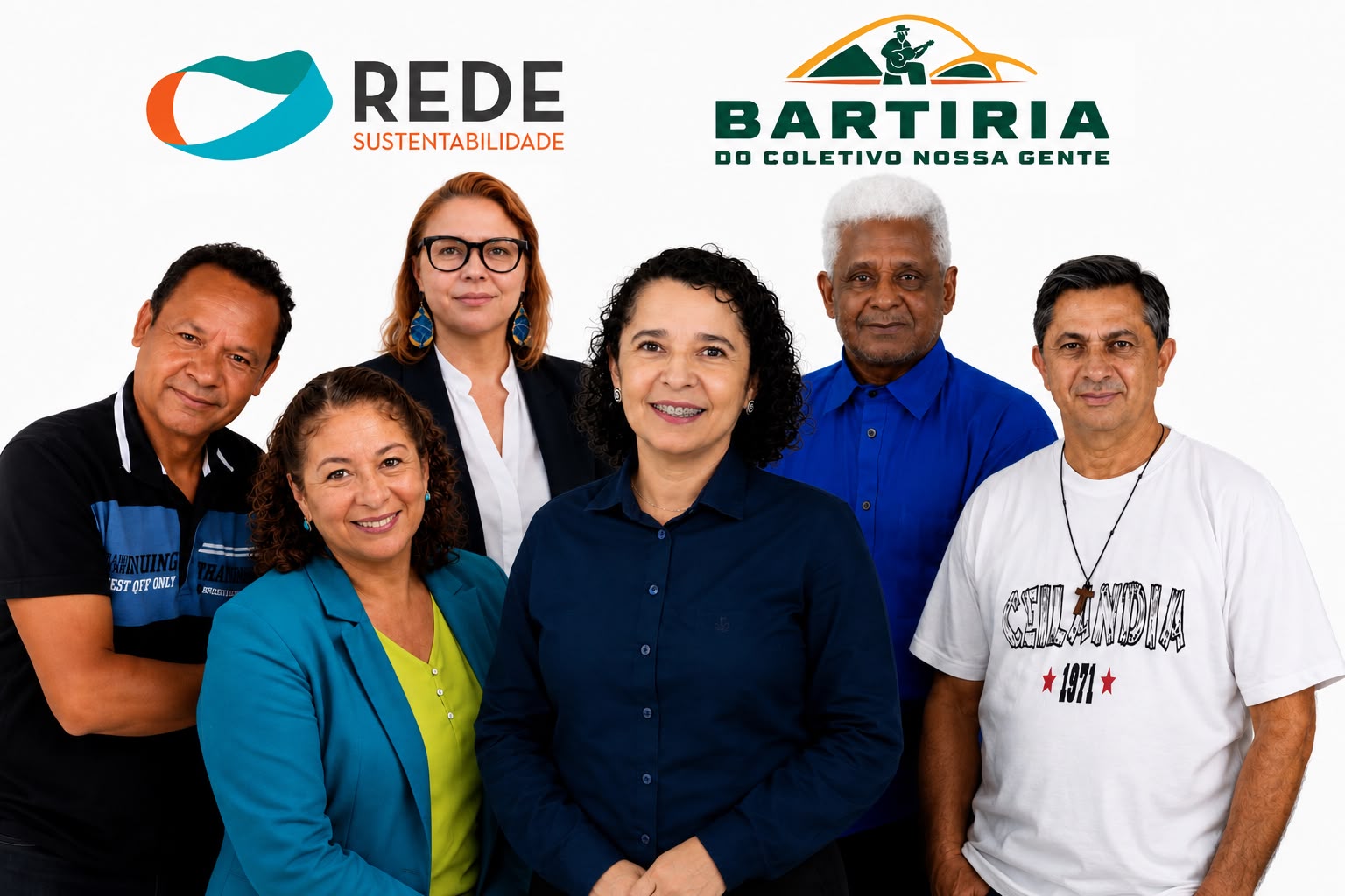 Bartiria Monteiro com integrantes do Coletivo Nossa Gente e as marcas da REDE Sustentabilidade e do coletivo
